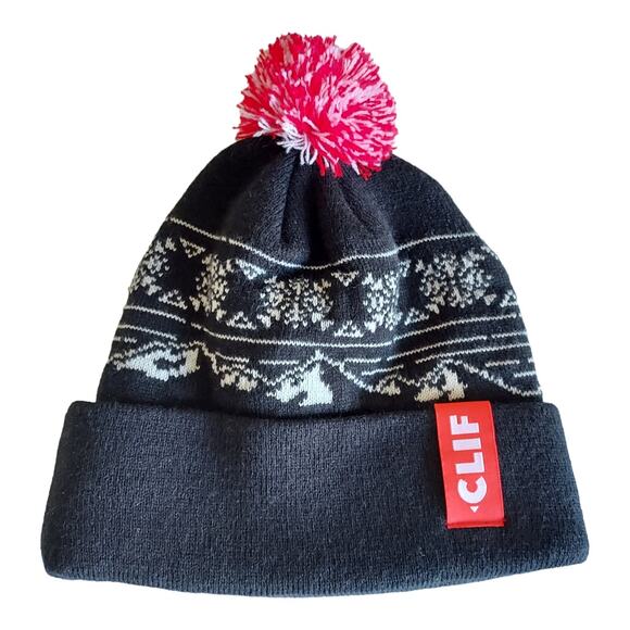Clif Pom Knit Cuffed Blue Black Winter Ski Snow Beanie Hat 2 pc Bundle Set - Picture 3 of 4